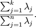 egin{align}frac{sum_{j=1}^k lambda_j}{sum_{j=1}^n lambda_j}.end{align}